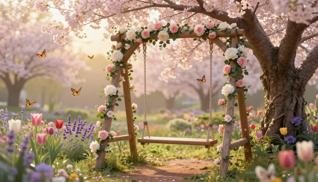 A romantic and ethereal scene of a lush, blooming garden at ...