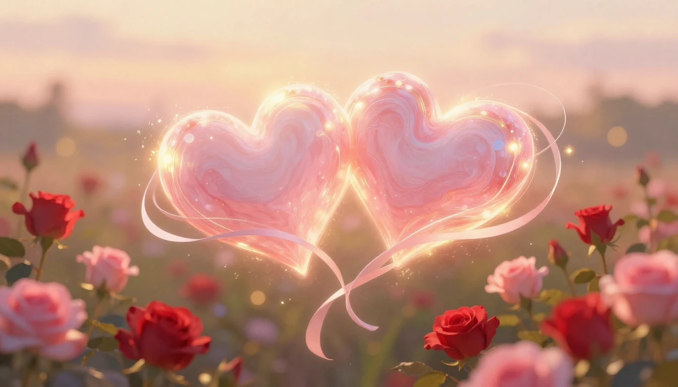 A soft and dreamy romantic composition featuring two intertw...