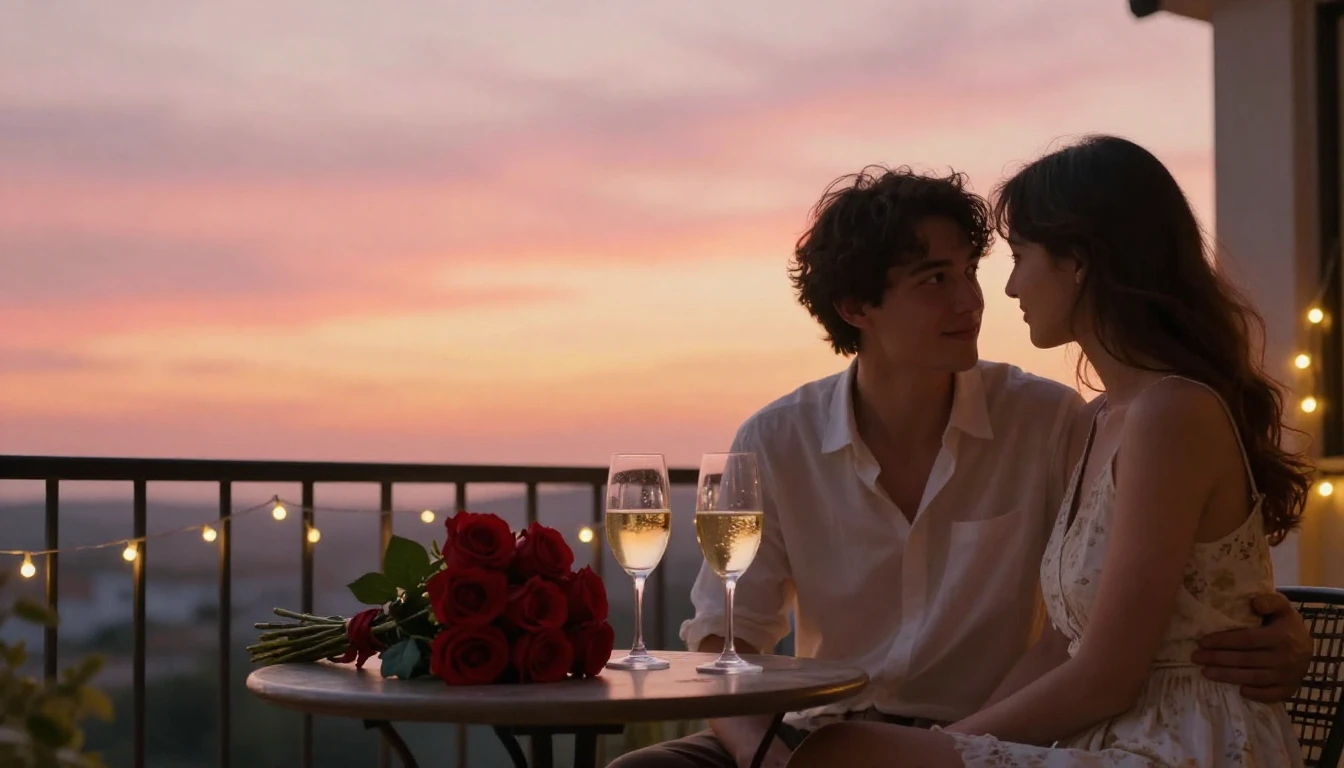 A romantic and intimate scene of a couple sitting closely to...