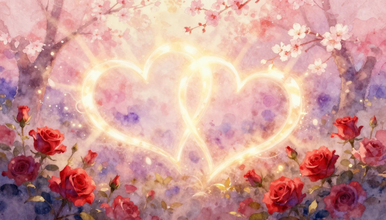 A soft and romantic watercolor painting depicting two abstra...