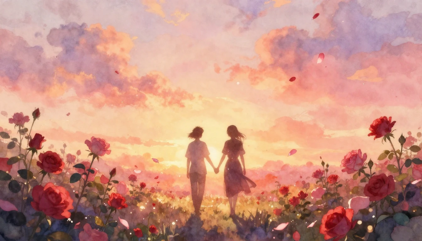 An ethereal and romantic scene in a blooming garden at sunse...