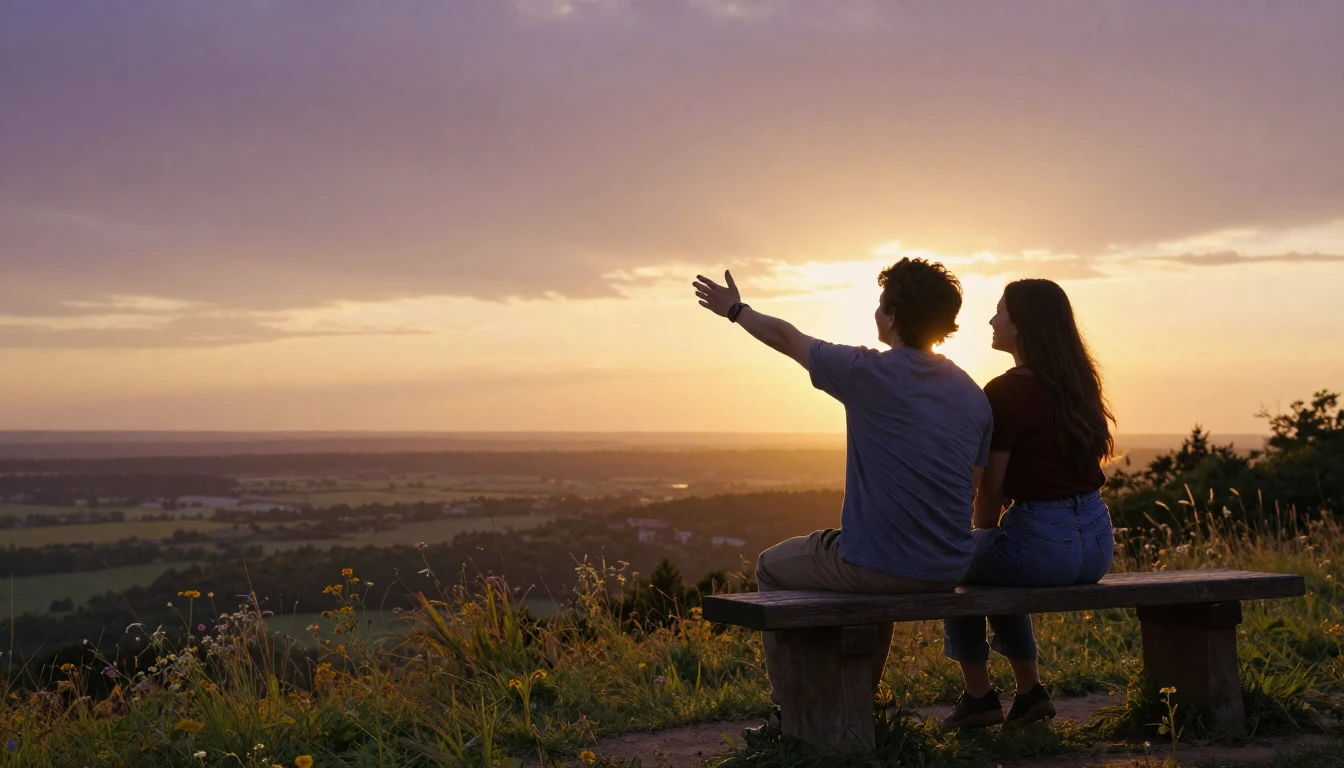 A heartwarming scene of two close friends sitting on a woode...