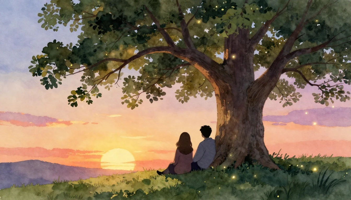 A heartwarming and serene watercolor painting depicting two ...