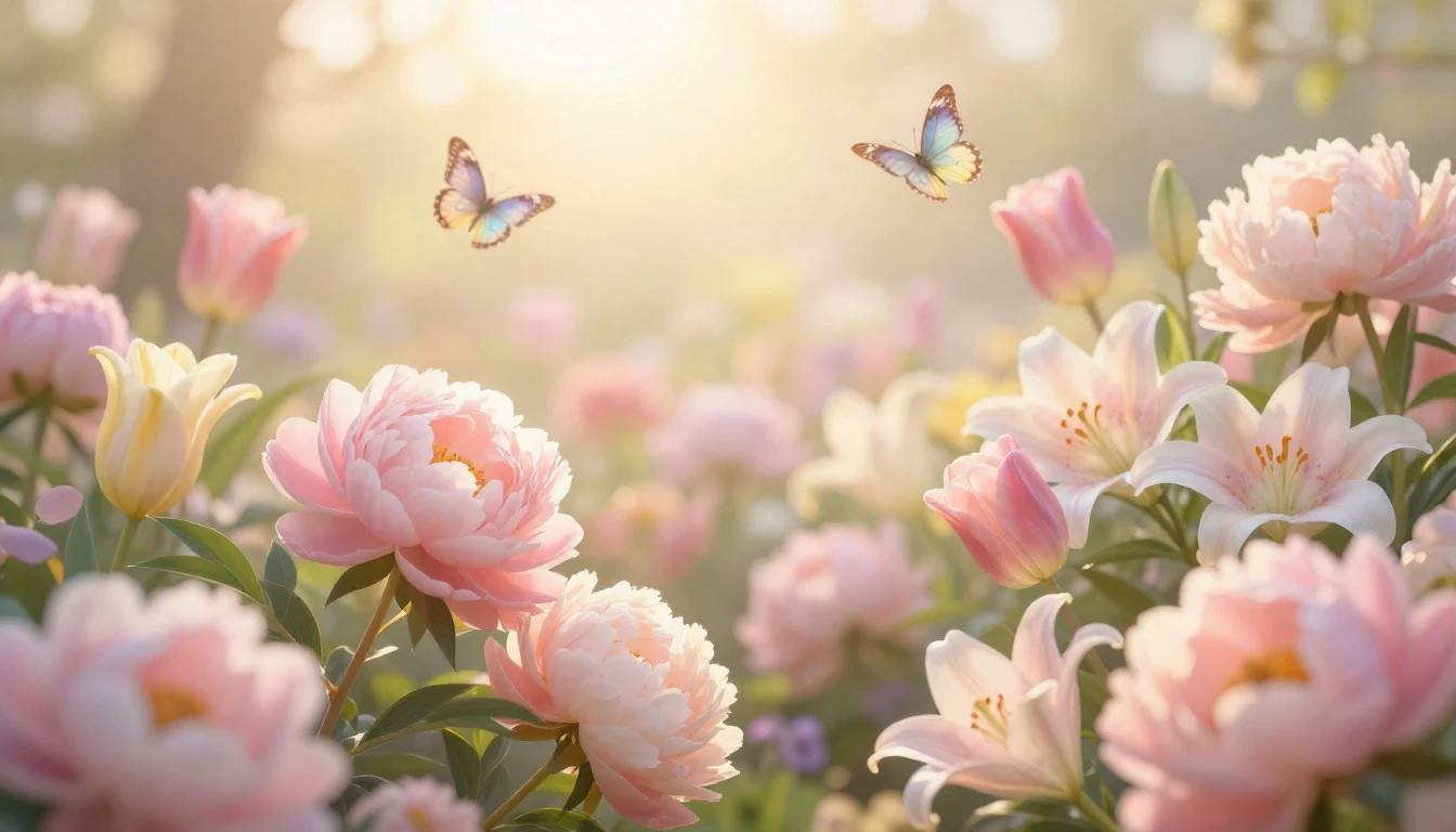 A breathtaking scene of a lush garden filled with blooming s...