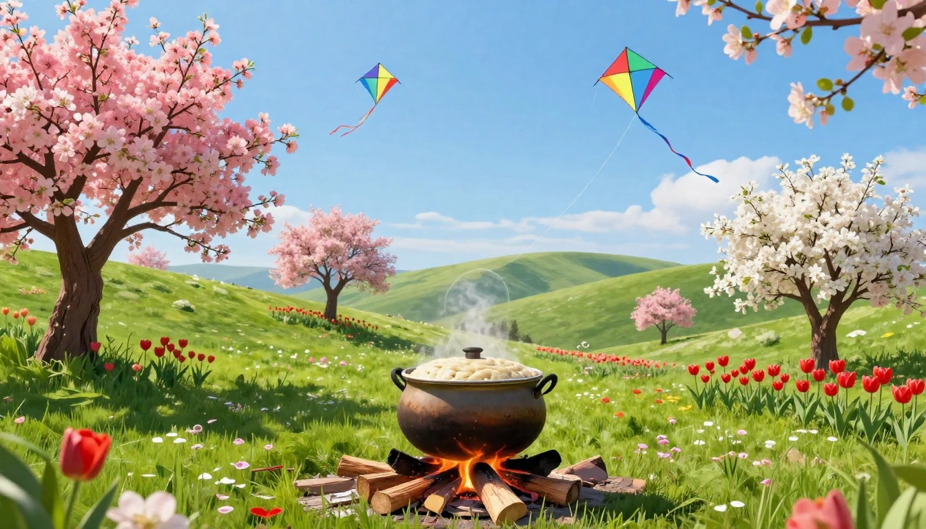 A vibrant and colorful spring landscape celebrating the Navr...