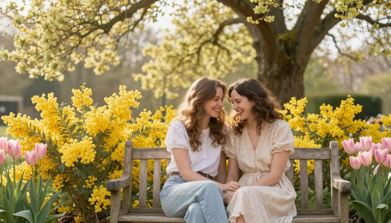 A heartwarming scene of two best friends sitting close toget...