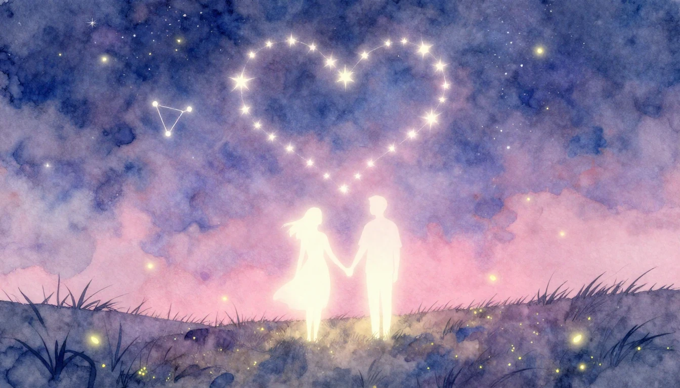 A soft and dreamy watercolor painting depicting two abstract...