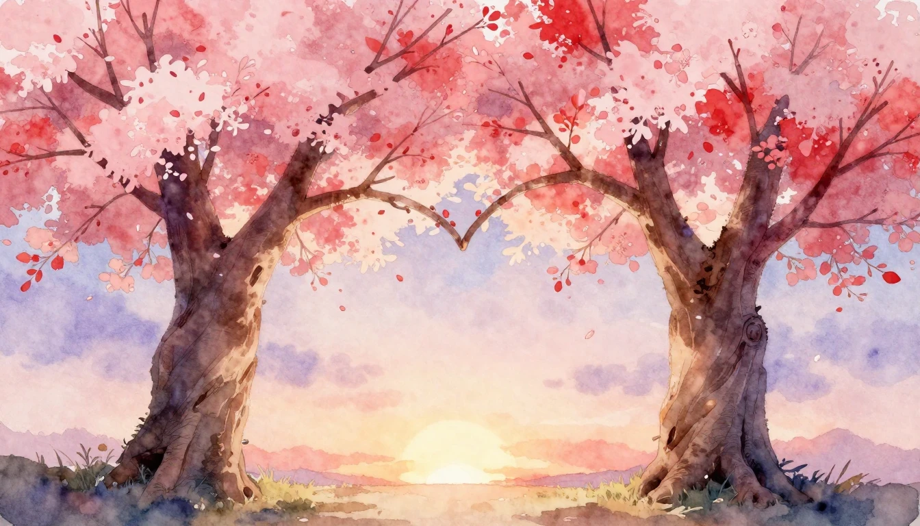 A soft and dreamy watercolor painting depicting two large, a...