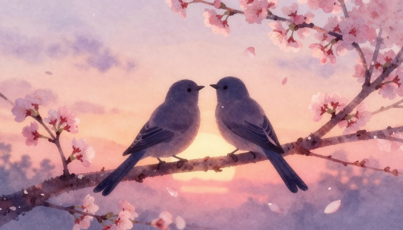 A soft and dreamy watercolor painting featuring two silhouet...