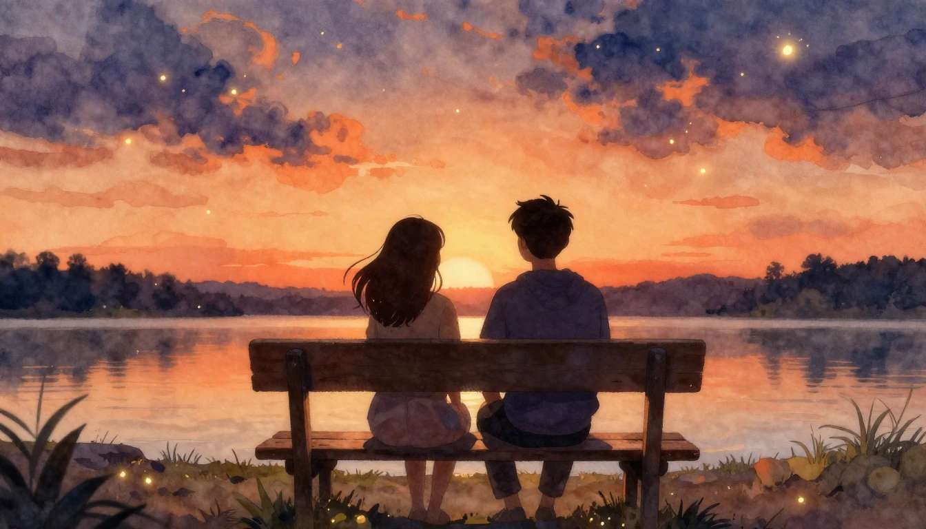 A warm and heartwarming watercolor illustration of two silho...