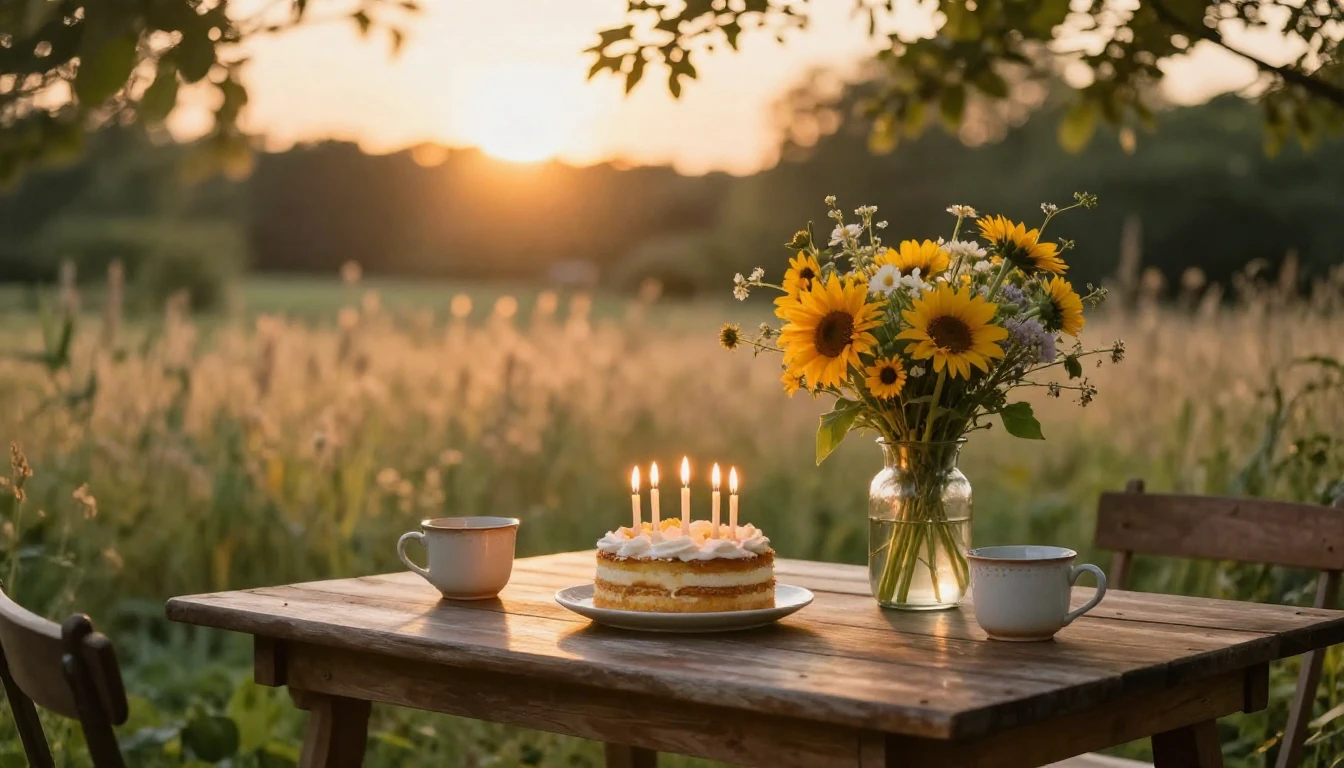 A serene and cozy outdoor garden scene during the golden hou...