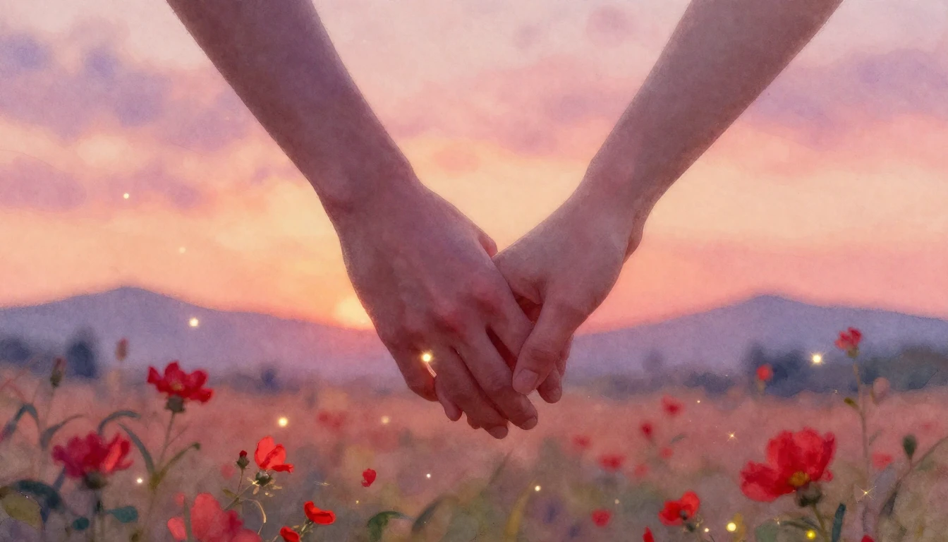 A soft and romantic watercolor painting depicting a pair of ...