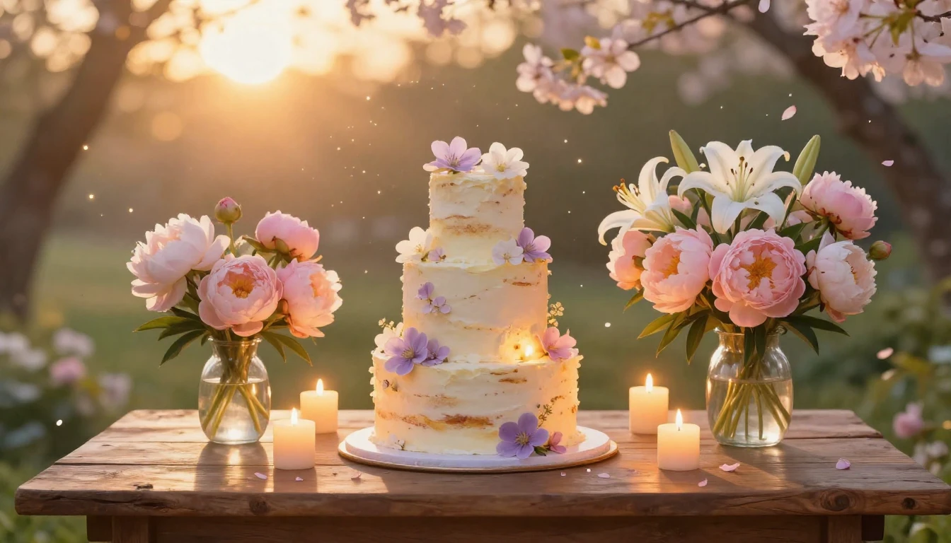 A serene and magical scene featuring a beautifully decorated...