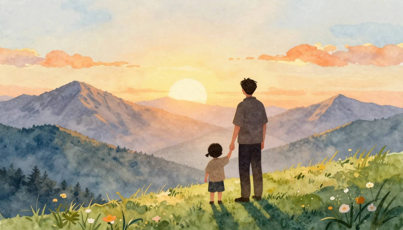 A heartwarming watercolor illustration depicting a symbolic ...