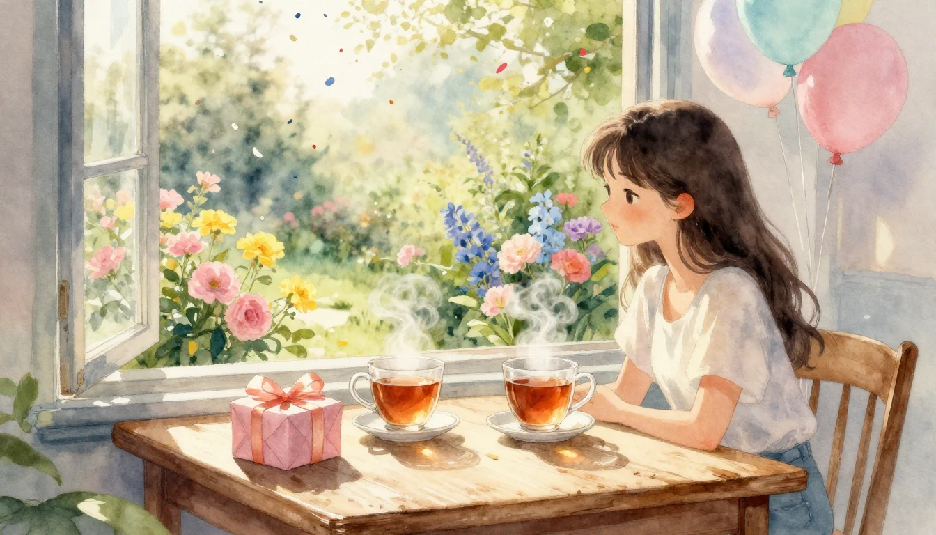 A soft and dreamy watercolor painting depicting a cozy celeb...