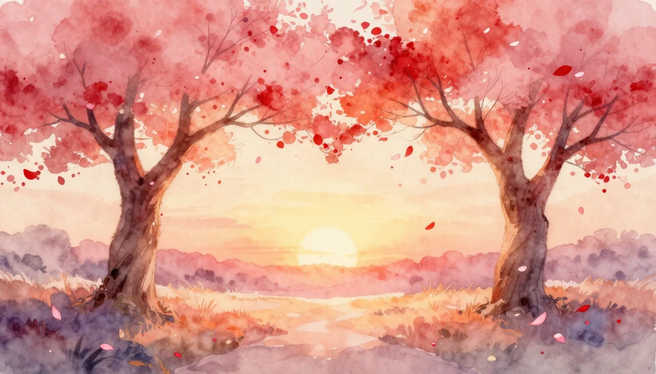 A soft, dreamy watercolor painting depicting two intertwinin...