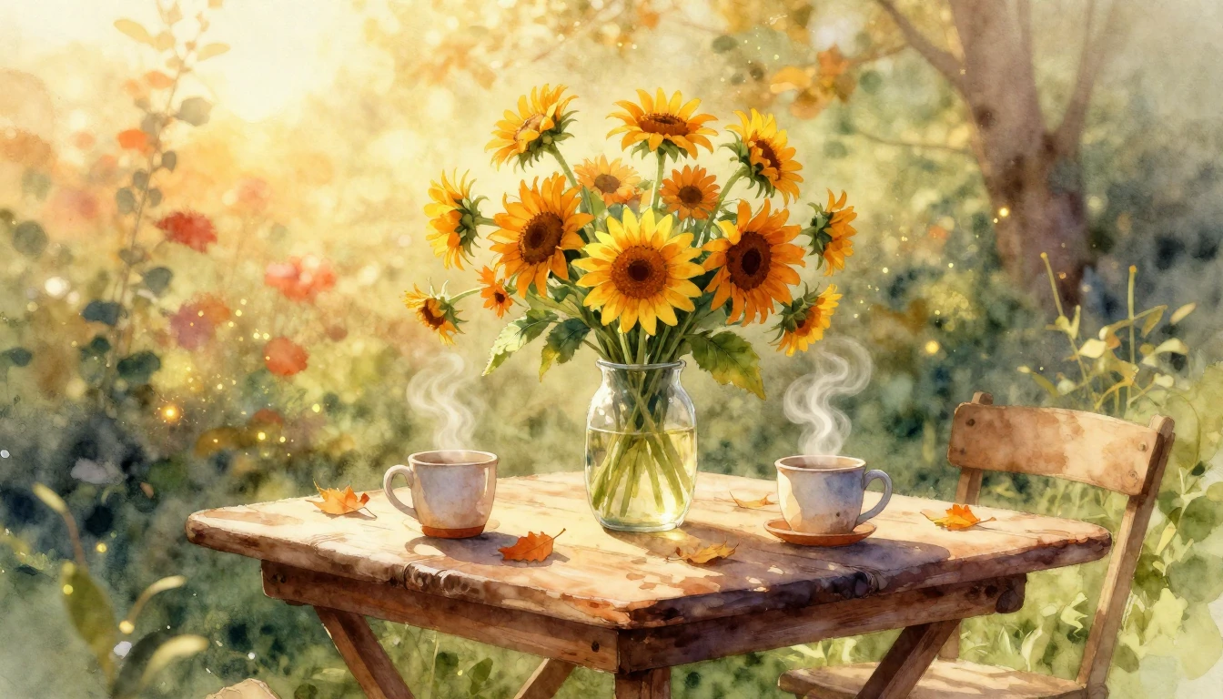 A warm and enchanting watercolor painting depicting a serene...