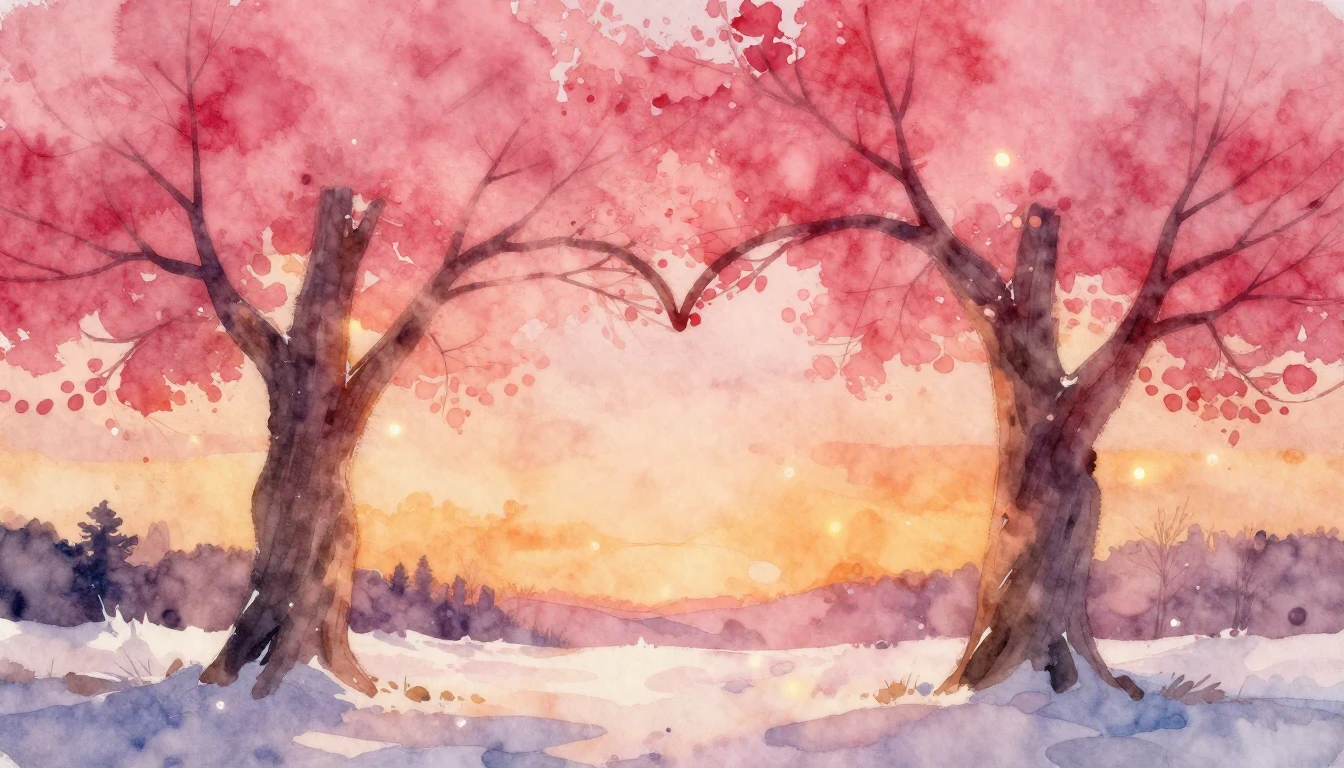 A romantic and ethereal watercolor painting depicting two la...