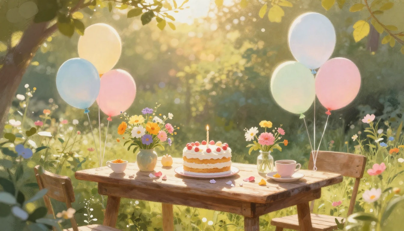 A warm and inviting celebratory scene set in a sun-drenched ...