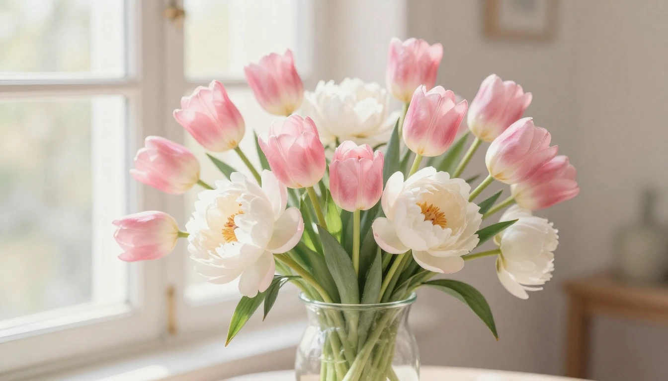 A delicate and ethereal watercolor painting of a lush bouque...