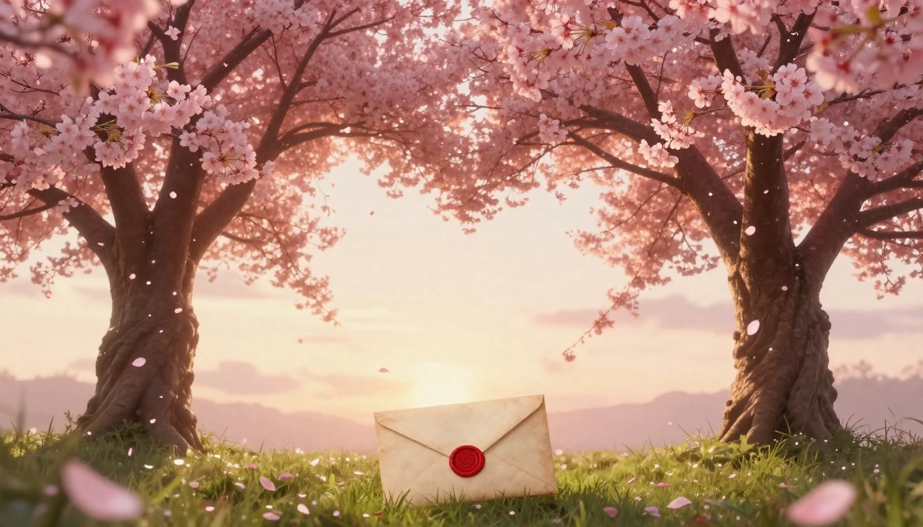 A romantic and ethereal composition featuring two large cher...