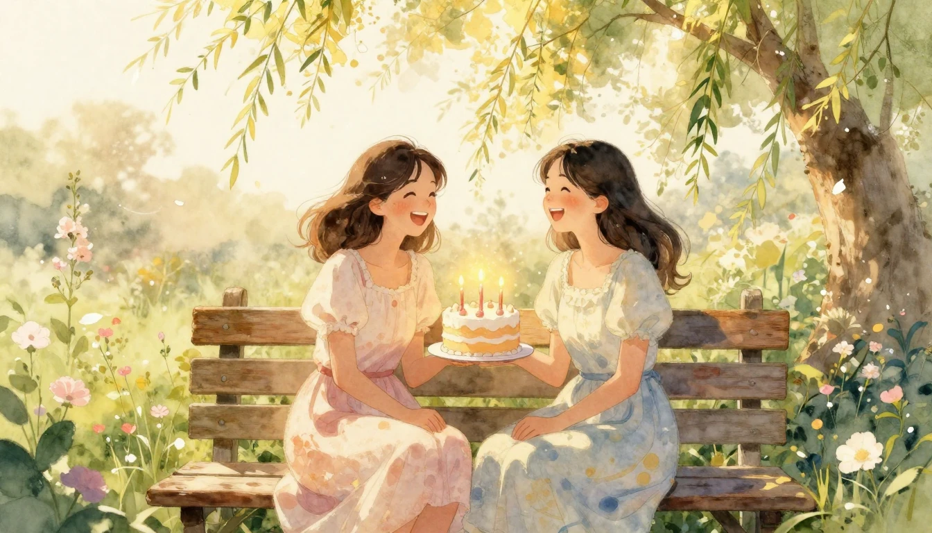 A heartwarming watercolor illustration of two female best fr...