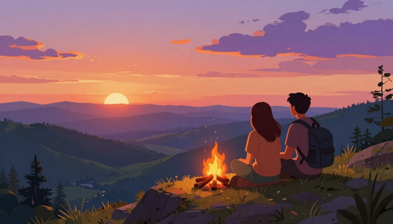 A heartwarming digital illustration of two friends sitting o...