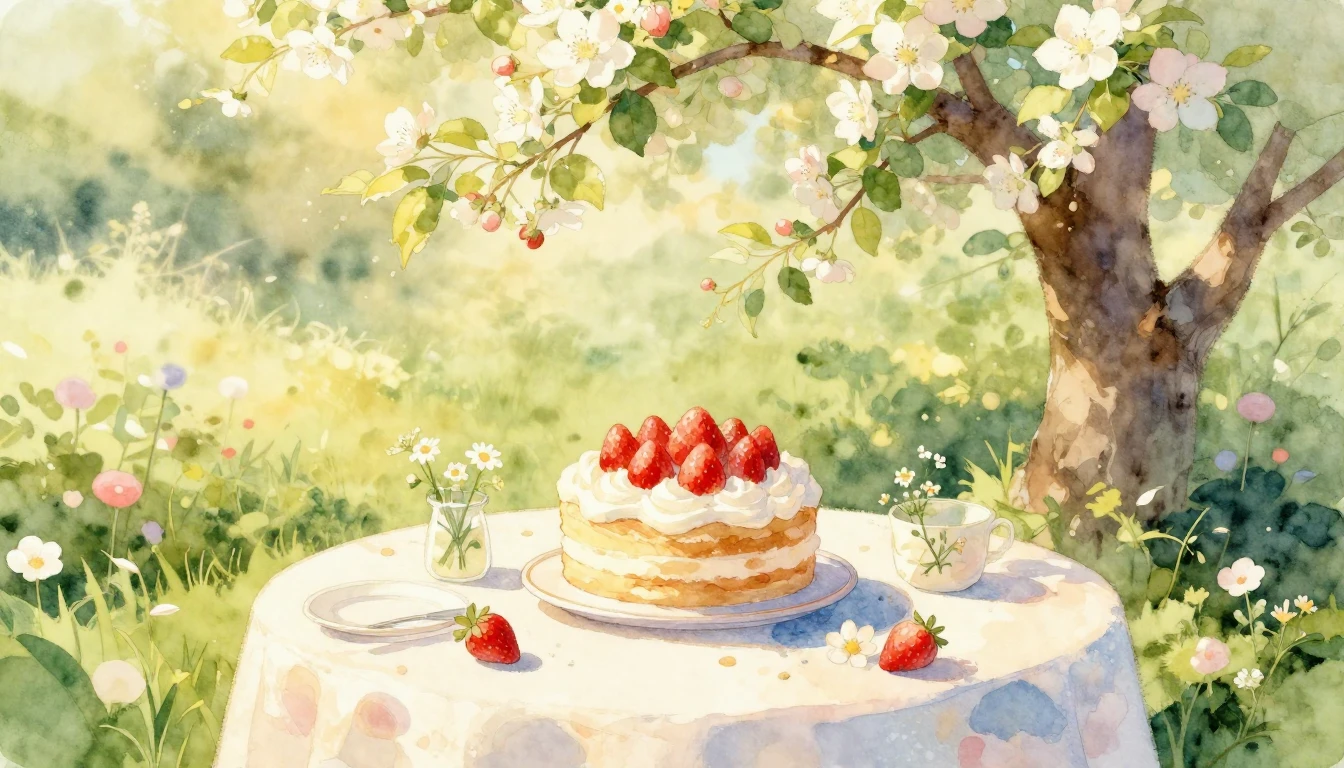 A dreamy and vibrant watercolor illustration of a sun-drench...