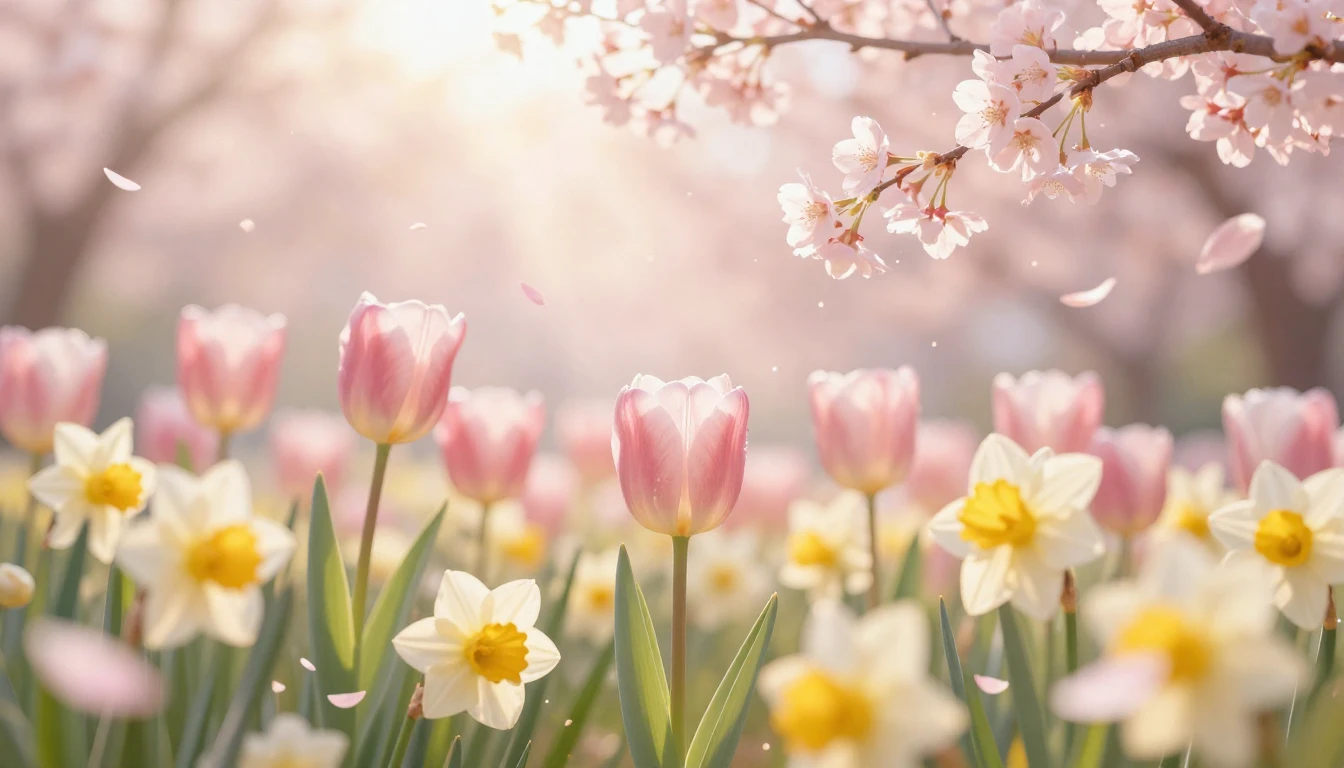 A beautiful composition of blooming spring flowers like tuli...