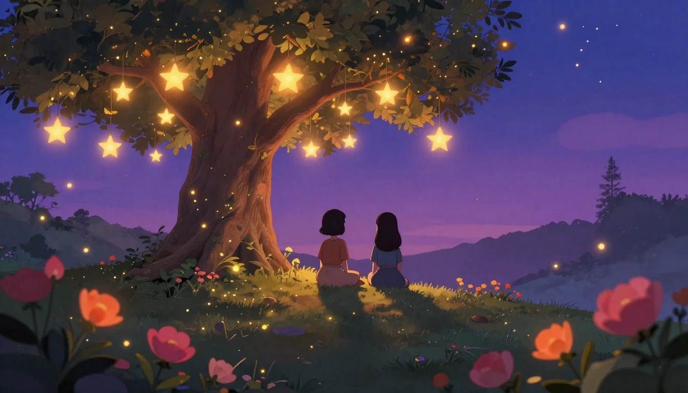 A warm and magical birthday celebration scene in a whimsical...