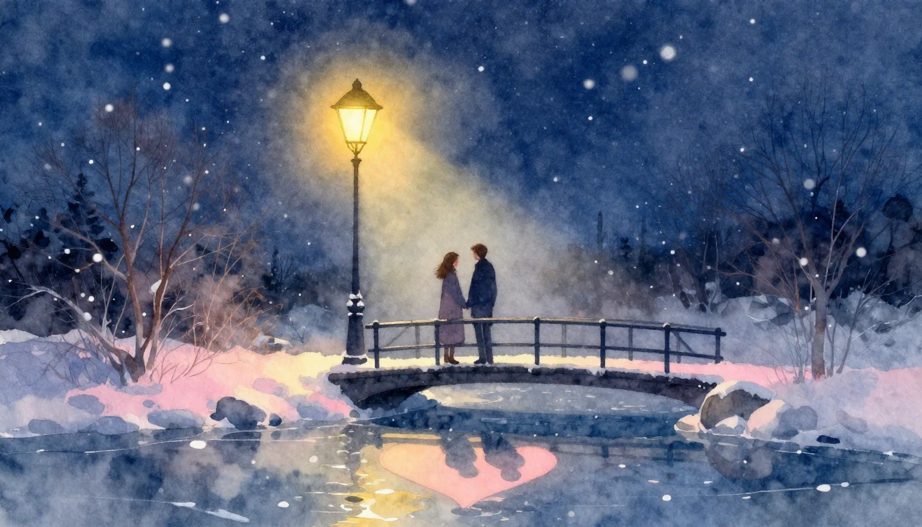 A romantic and ethereal watercolor painting depicting two so...