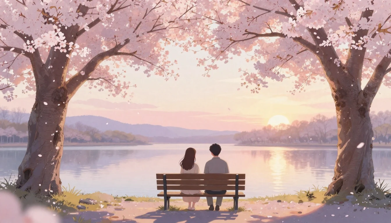 A soft and dreamy scene of two people sitting together on a ...