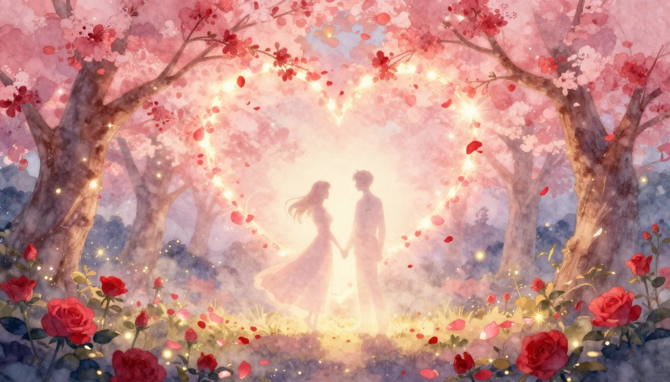 A soft, dreamy watercolor painting depicting a magical garde...