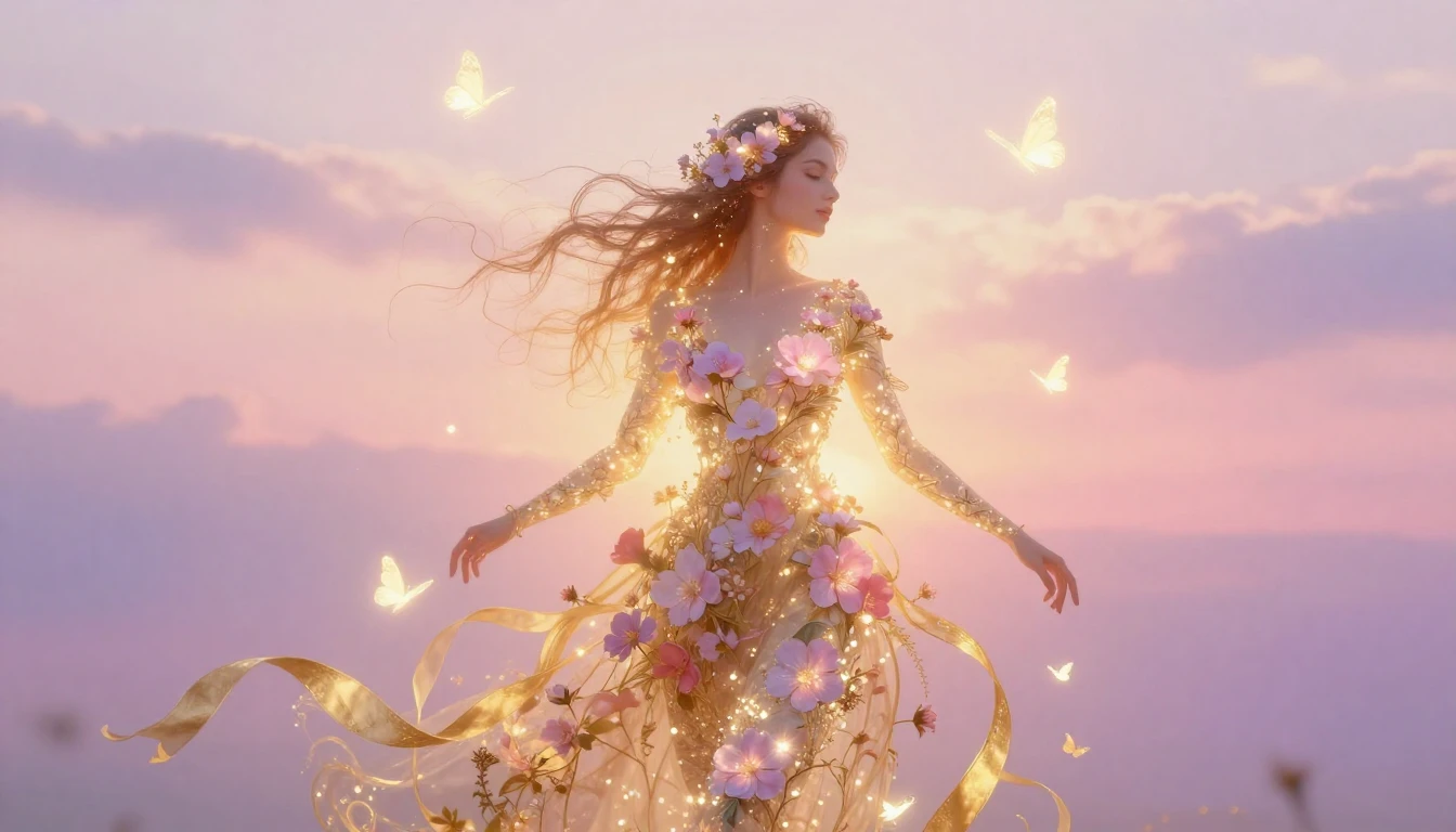 A beautiful and ethereal silhouette of a woman formed entire...