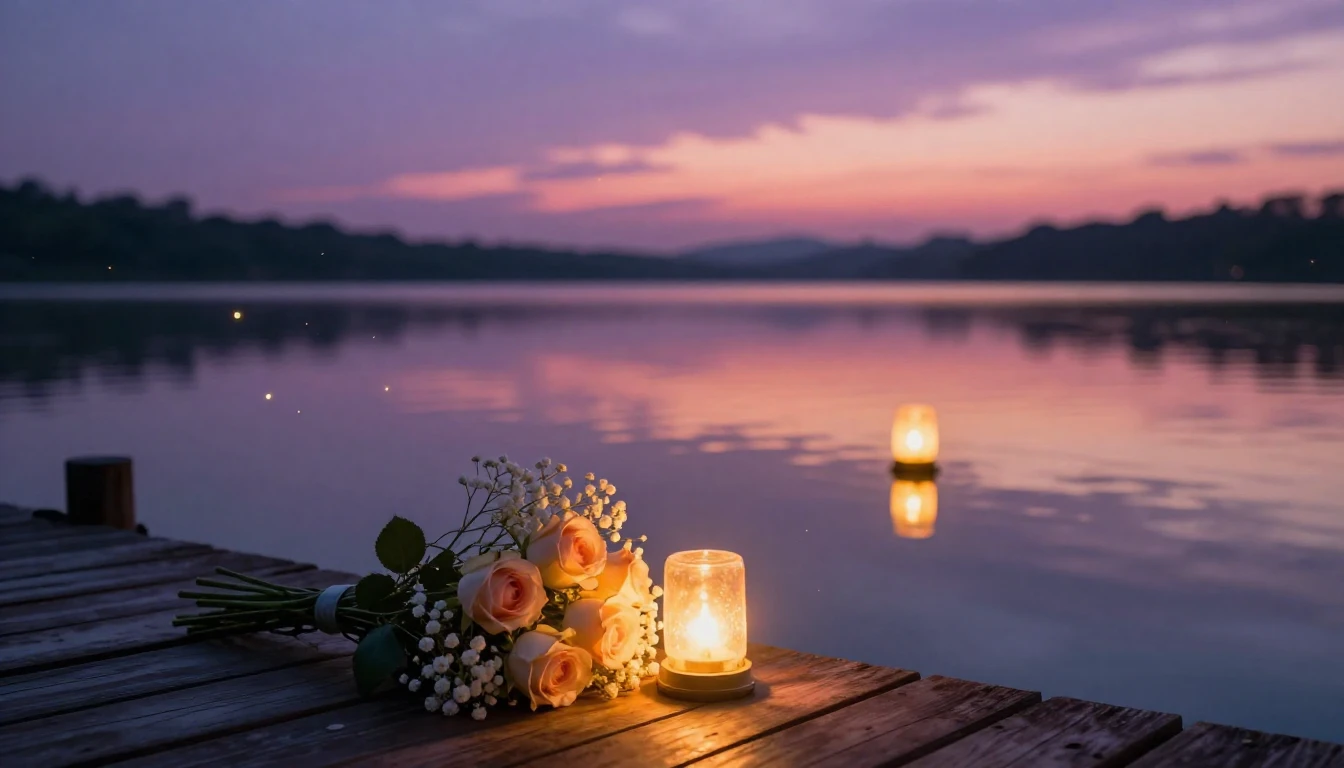 A breathtakingly romantic scene featuring two glowing lanter...