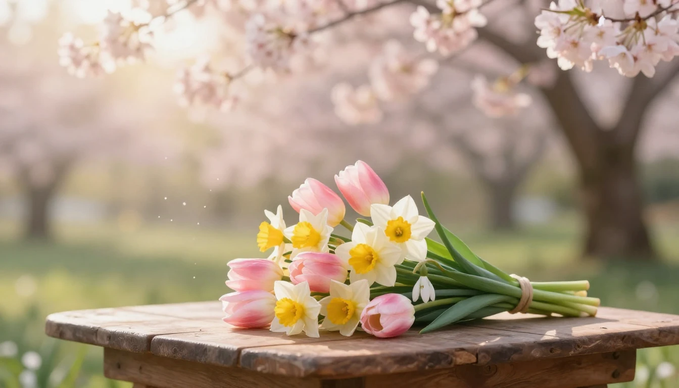 A beautiful, heartwarming scene of a blooming spring garden ...