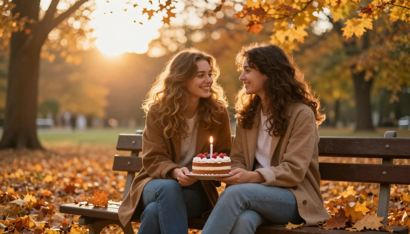 A cozy and heartwarming scene of two best friends sitting on...