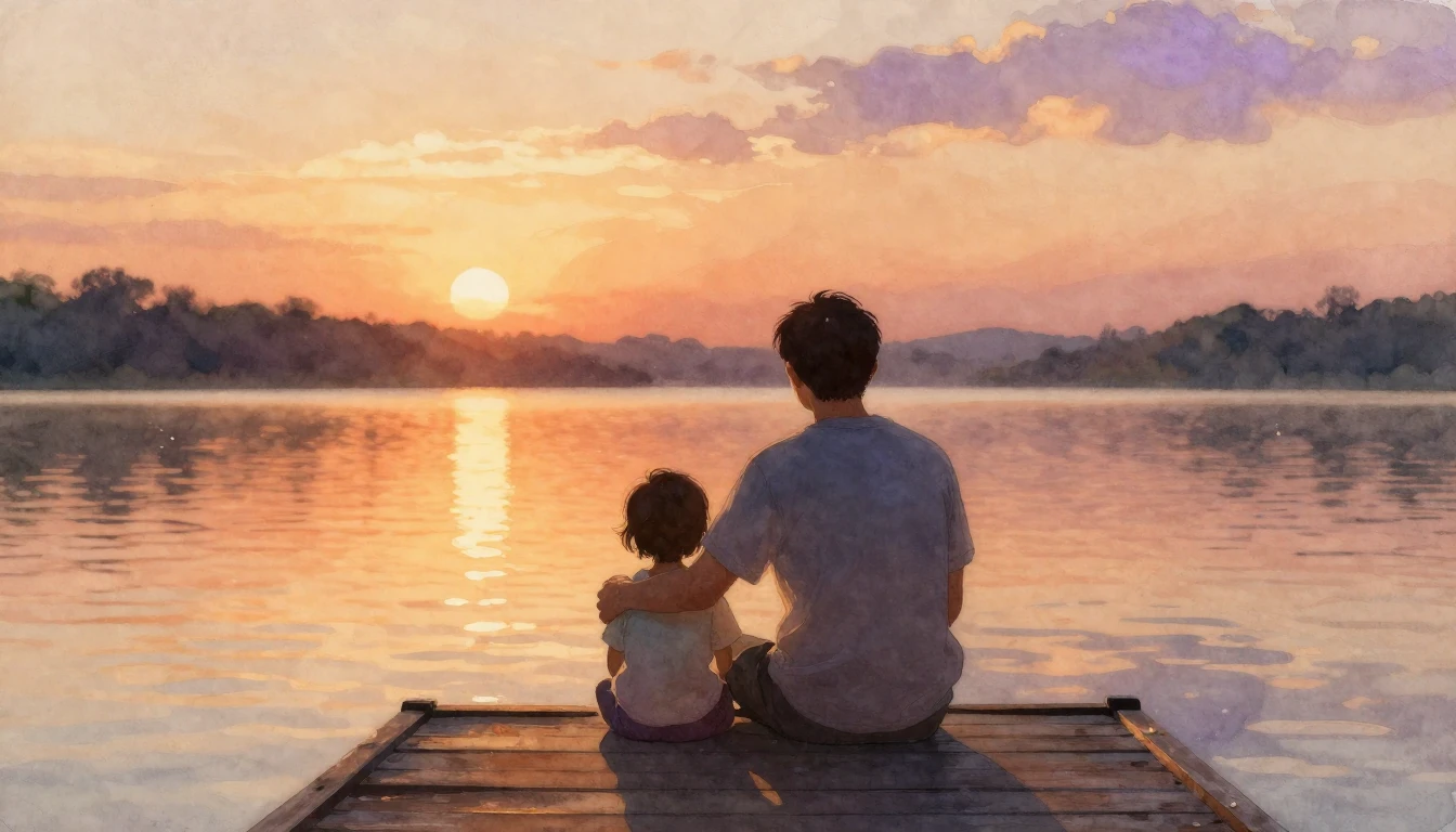 A heartwarming scene in a delicate watercolor style depictin...