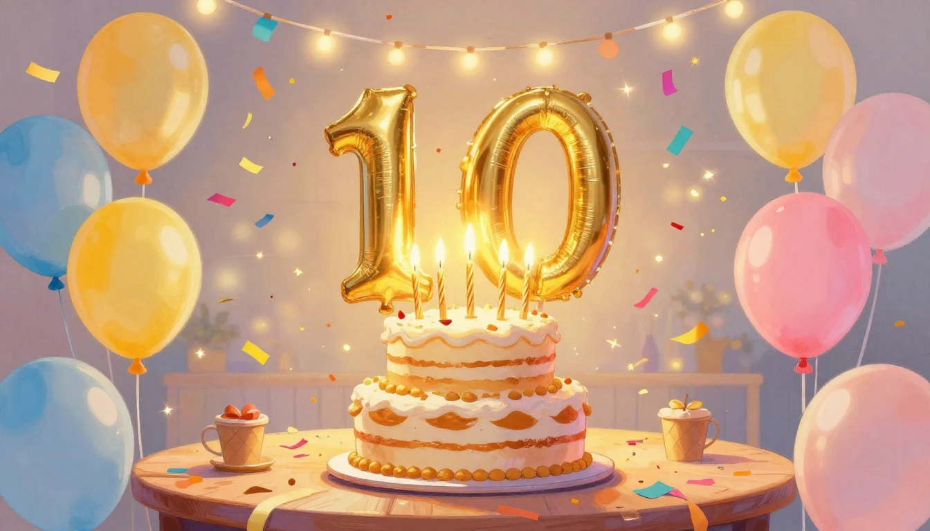 A vibrant and joyful festive scene celebrating a golden mile...