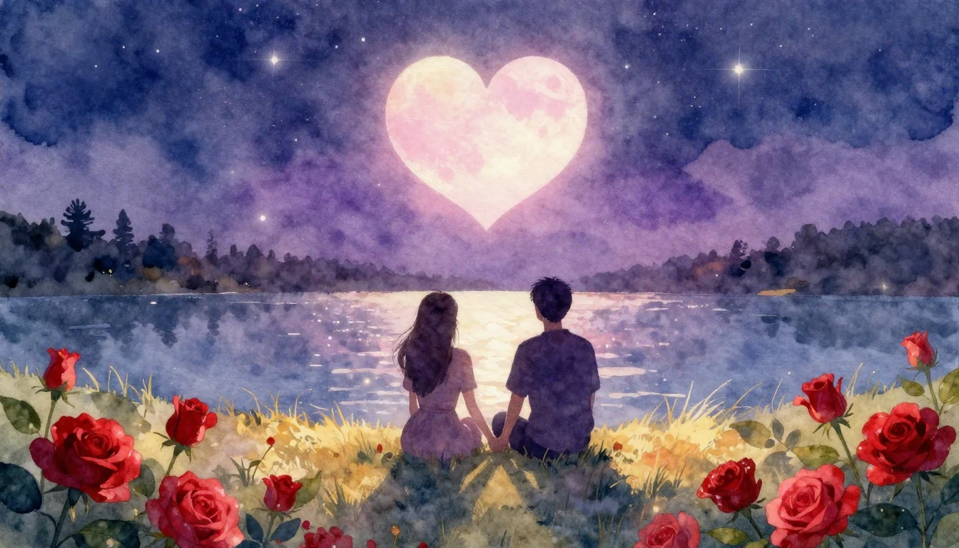 A dreamy and romantic watercolor illustration depicting two ...