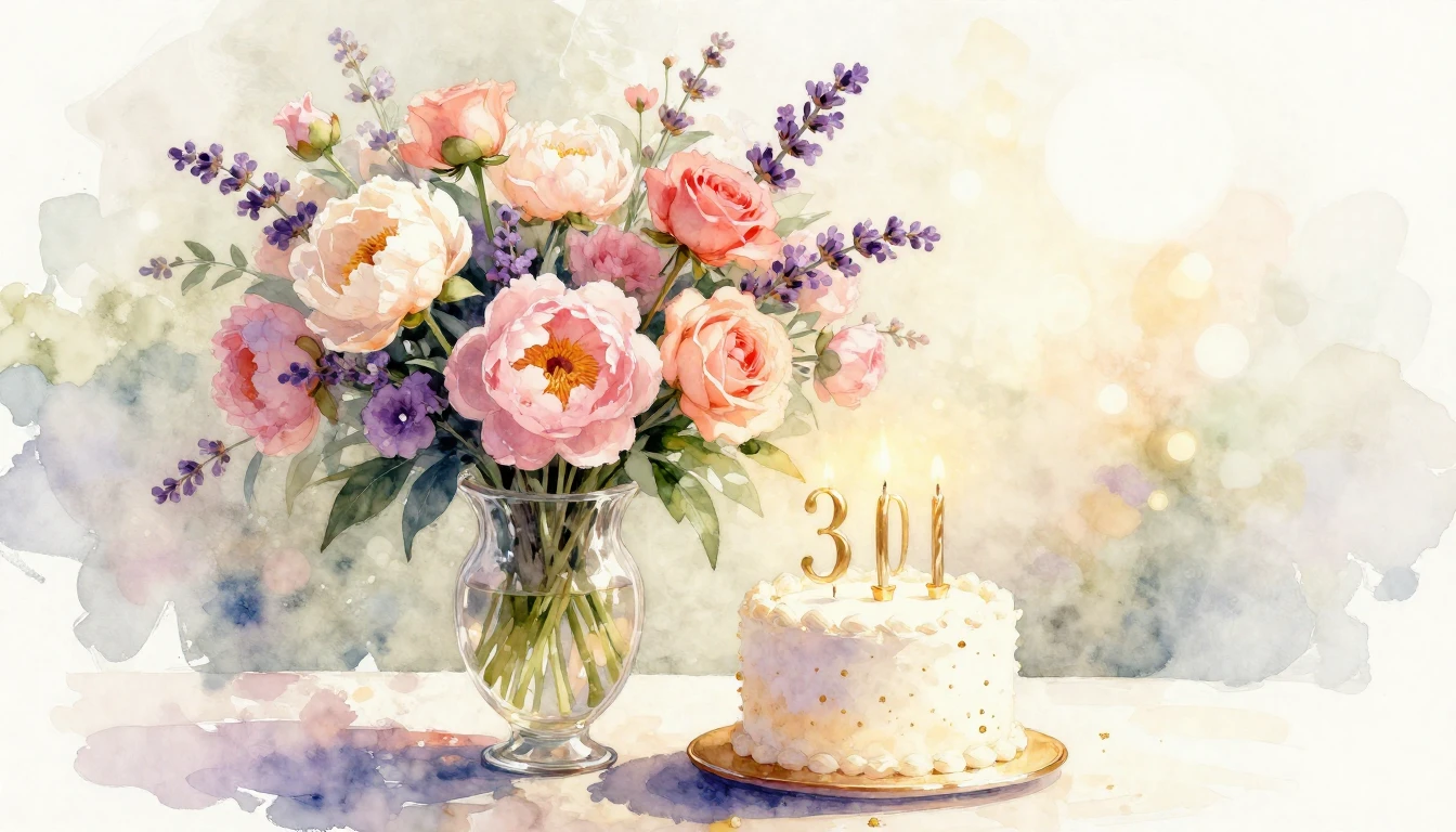 A soft and elegant watercolor painting composition symbolizi...