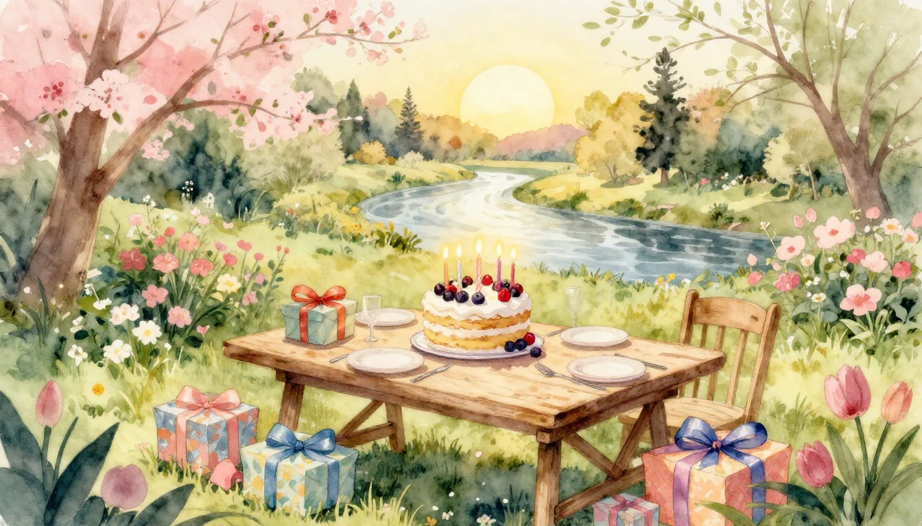 A soft and dreamy watercolor painting depicting a festive bi...