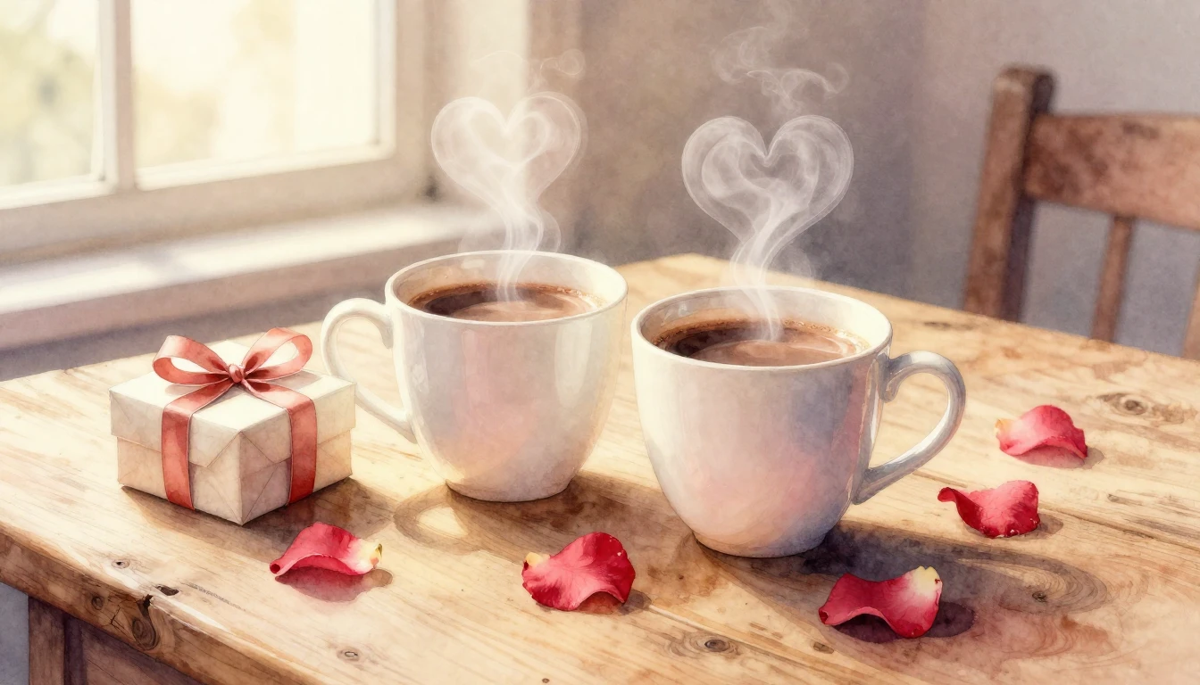 A beautiful watercolor painting capturing a romantic Valenti...