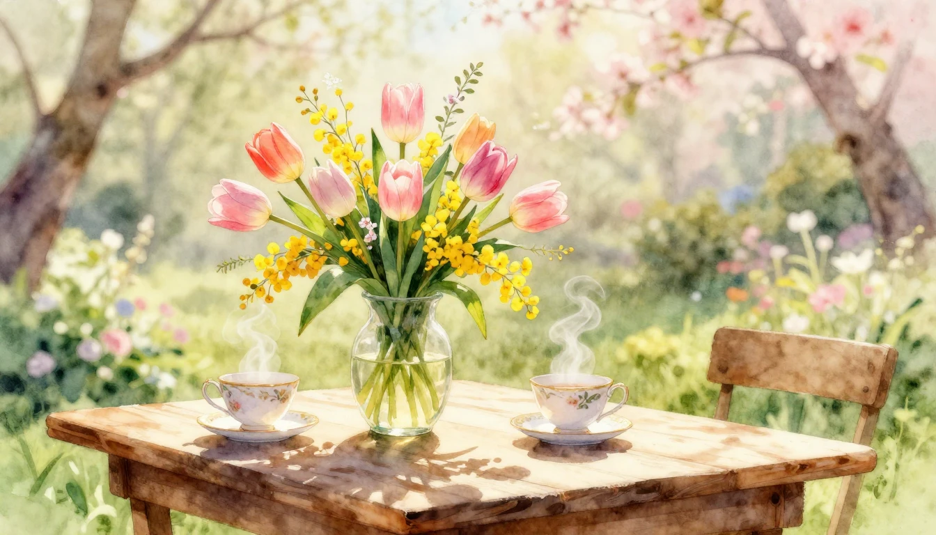 A soft and elegant watercolor painting depicting a celebrati...