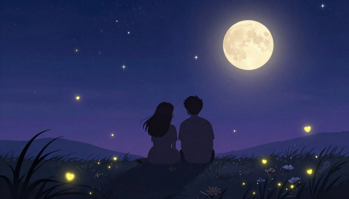 A romantic and dreamy illustration featuring two silhouette ...