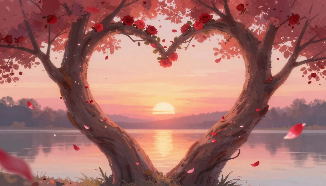 A romantic and dreamy composition featuring two intertwined ...