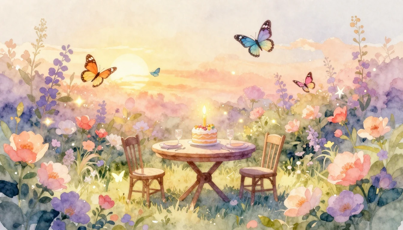 A dreamy and warm watercolor illustration of a beautiful gar...