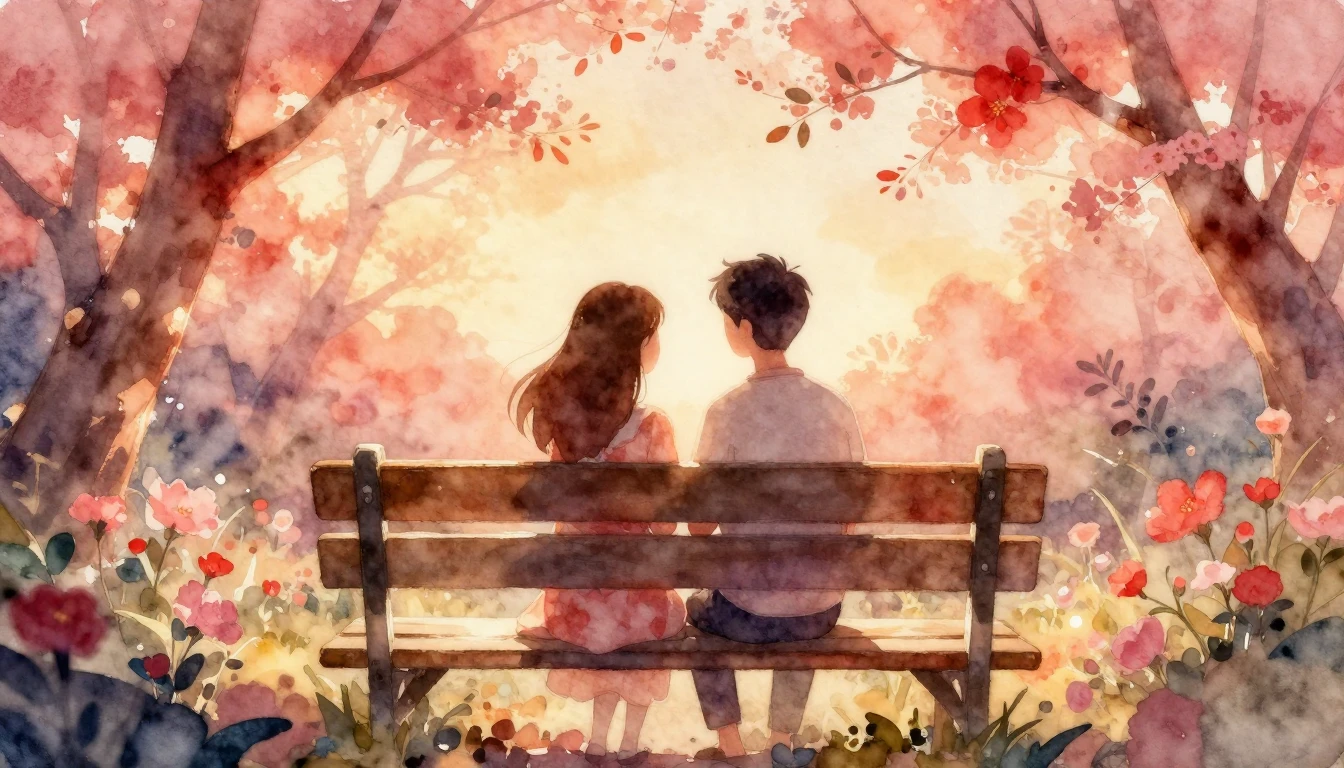 A romantic and cozy scene of two stylized figures sitting cl...