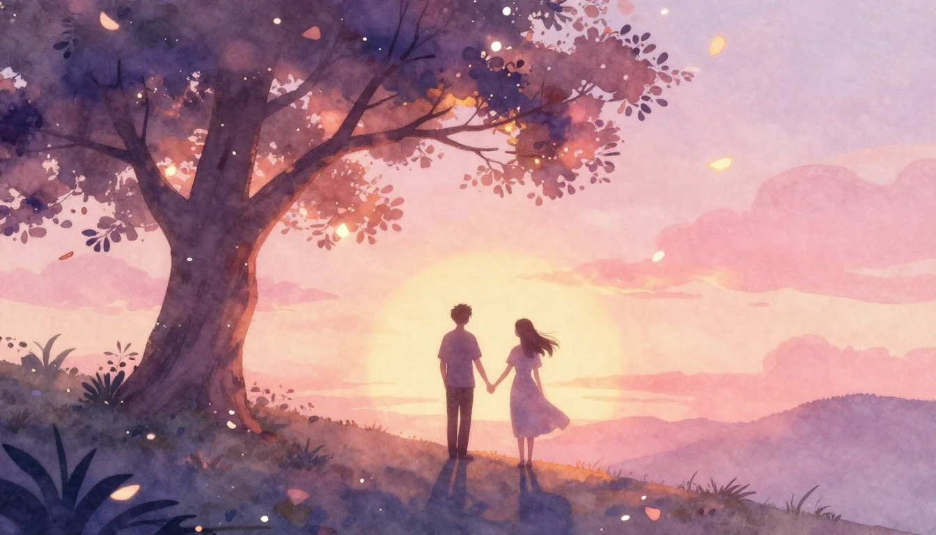 A romantic and dreamy watercolor illustration featuring two ...