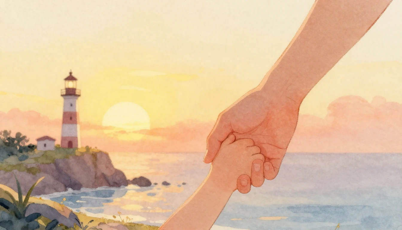 A heartwarming watercolor illustration depicting a large, pr...